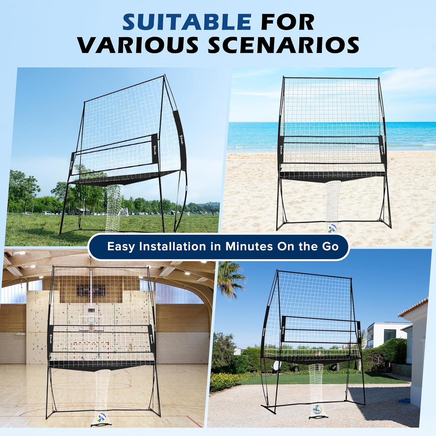 Volleyball Training Equipment, Volleyball Practice Net Station Update Freely Adjustable Height of Front Net, Easy Assembly Volleyball Net for Backyard Hitting Serving Passing Practice